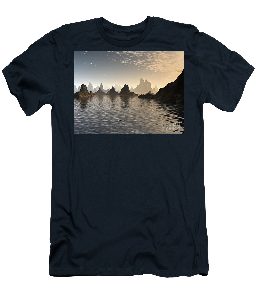 Sunrise T-Shirt featuring the digital art Golden Sunrise On Mars by Phil Perkins