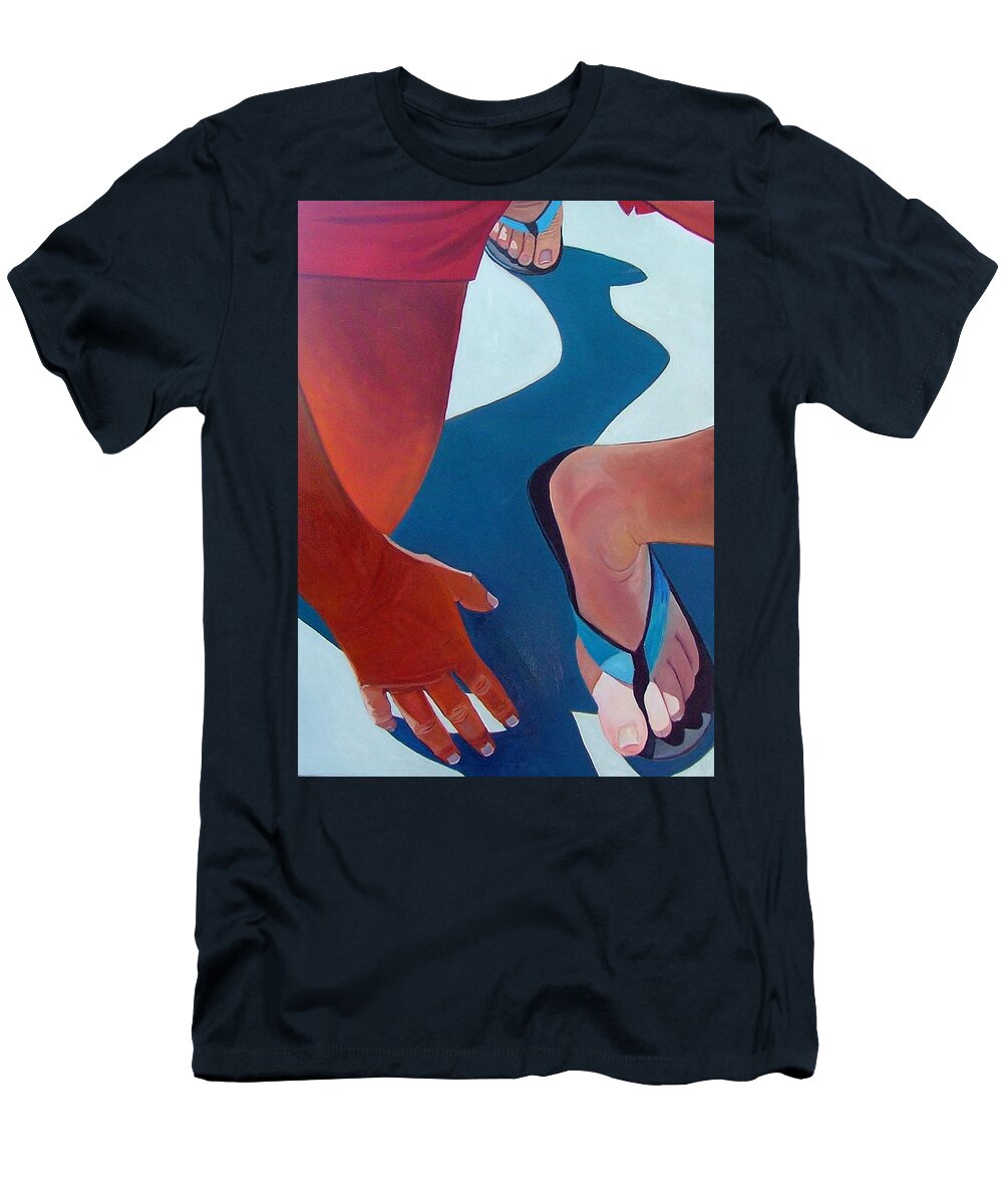 Foot T-Shirt featuring the painting Handfootshadow by Gary Coleman