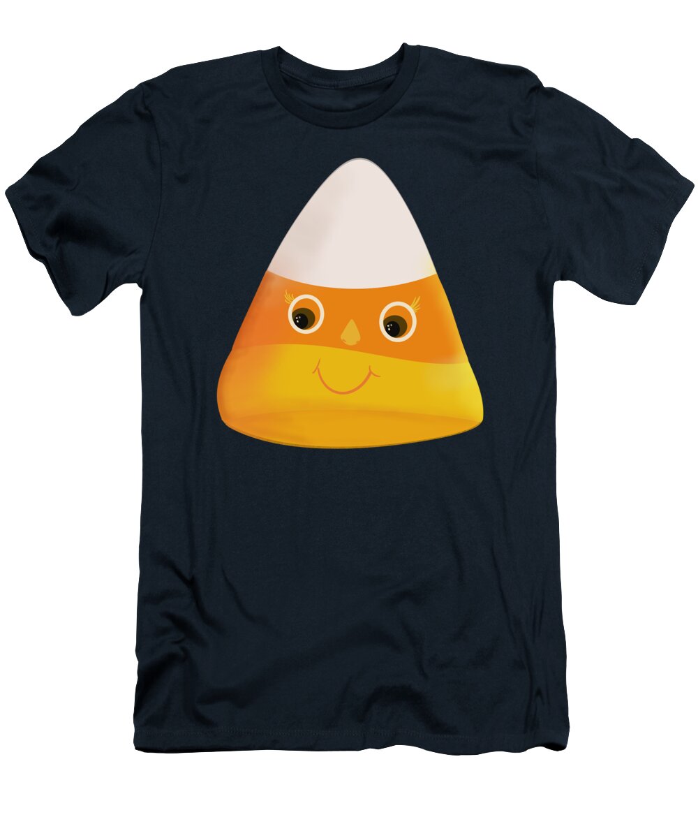 Happy Cute Candy Corn Illustration Of A Fall And Halloween Candy Icon T-Shirt featuring the painting Happy candy corn by Iris Richardson