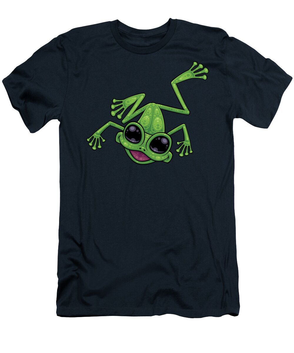 Tree T-Shirt featuring the digital art Happy Green Tree Frog by John Schwegel