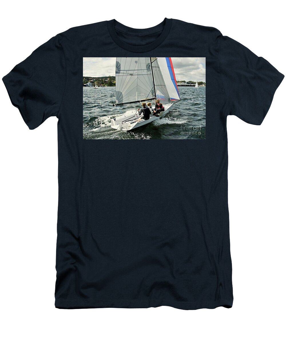 16ft T-Shirt featuring the photograph High School Sailing Championships by Geoff Childs