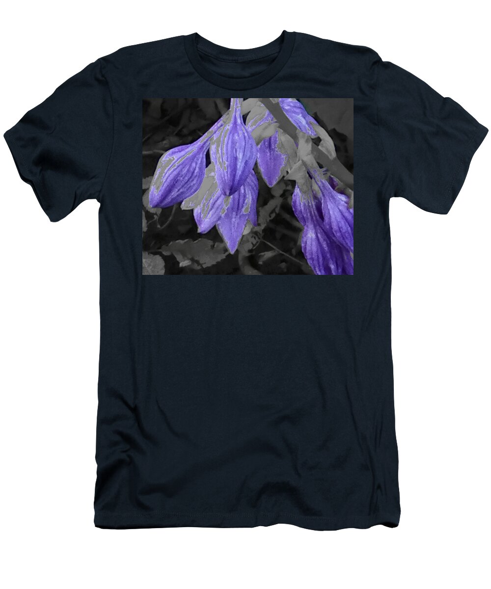 Hosta;purple;violet;flower;garden T-Shirt featuring the digital art Hosta Drupes by Leon deVose