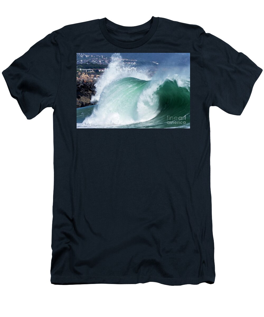 Huge T-Shirt featuring the photograph Huge Swells at The Wedge by Eddie Yerkish