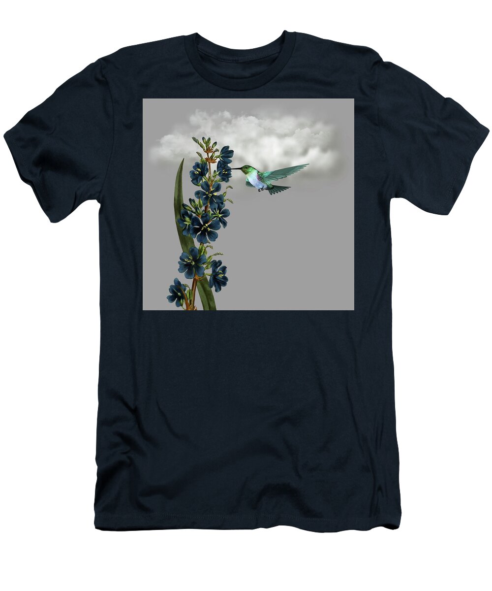 Hummingbird T-Shirt featuring the digital art Hummingbird in the Garden Pane 1 by David Dehner
