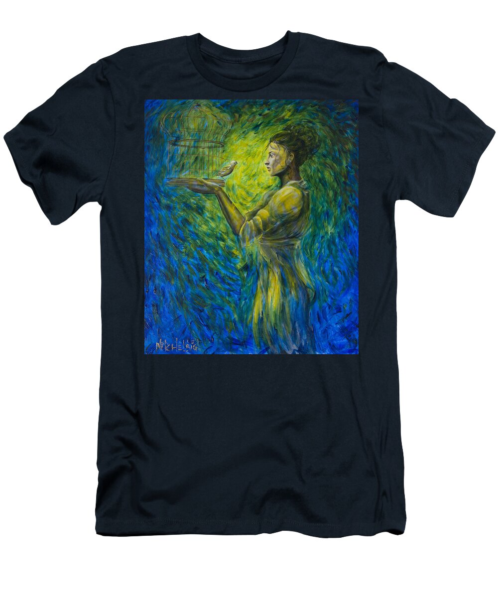 Bird T-Shirt featuring the painting Ill Fly With You by Nik Helbig