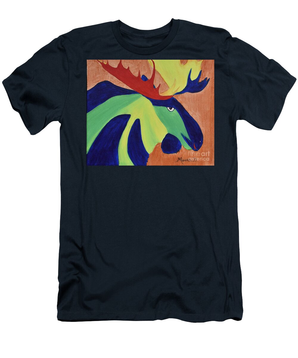 Moose T-Shirt featuring the painting Impressions of Moose by Monika Shepherdson
