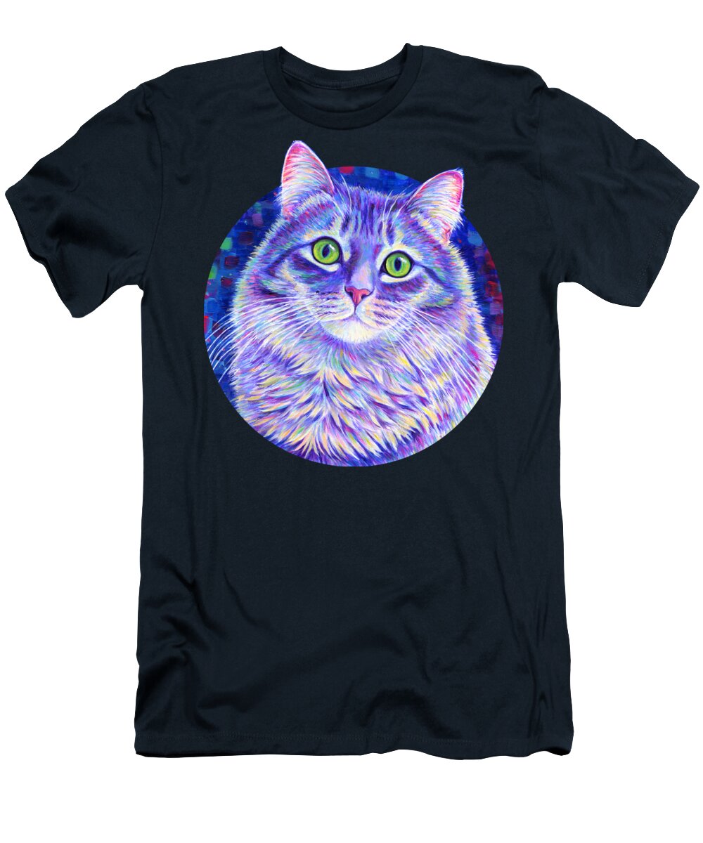 Gray Tabby T-Shirt featuring the painting Iridescence - Colorful Gray Tabby Cat by Rebecca Wang