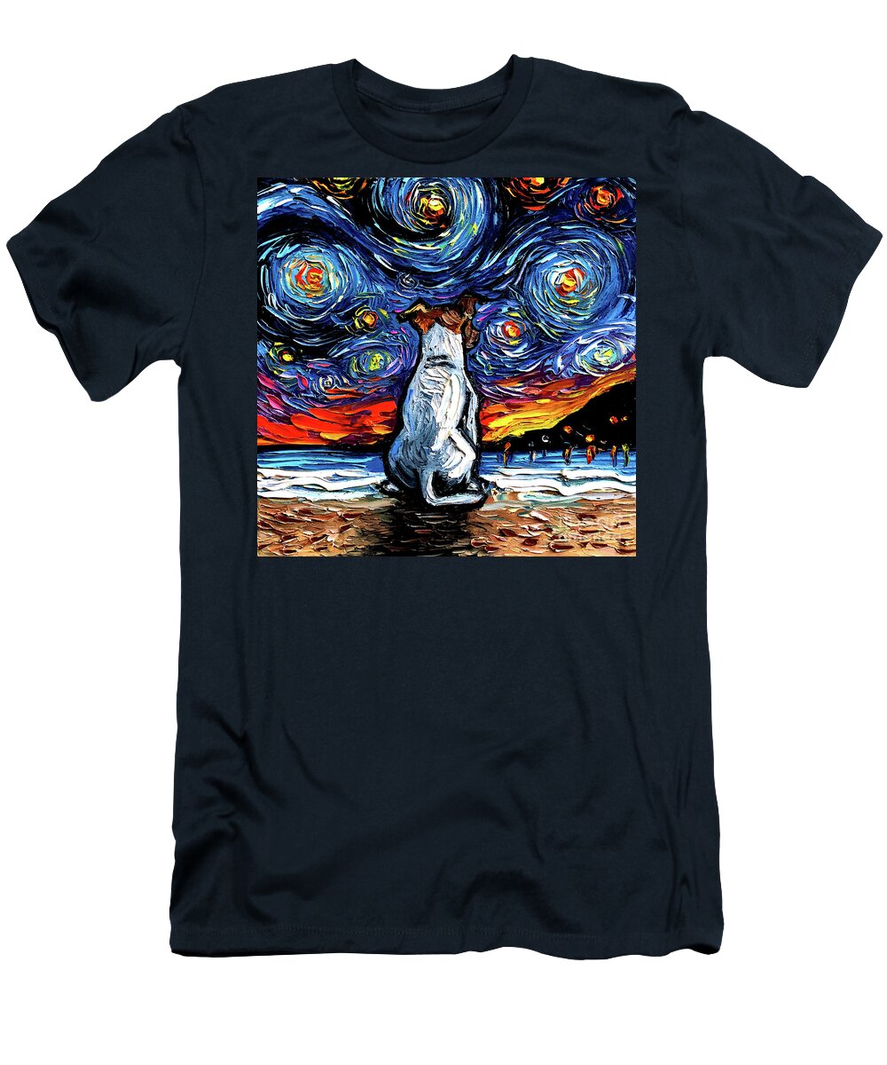 Jack Russel Terrier T-Shirt featuring the painting Jack Russel Terrier Night 2 by Aja Trier
