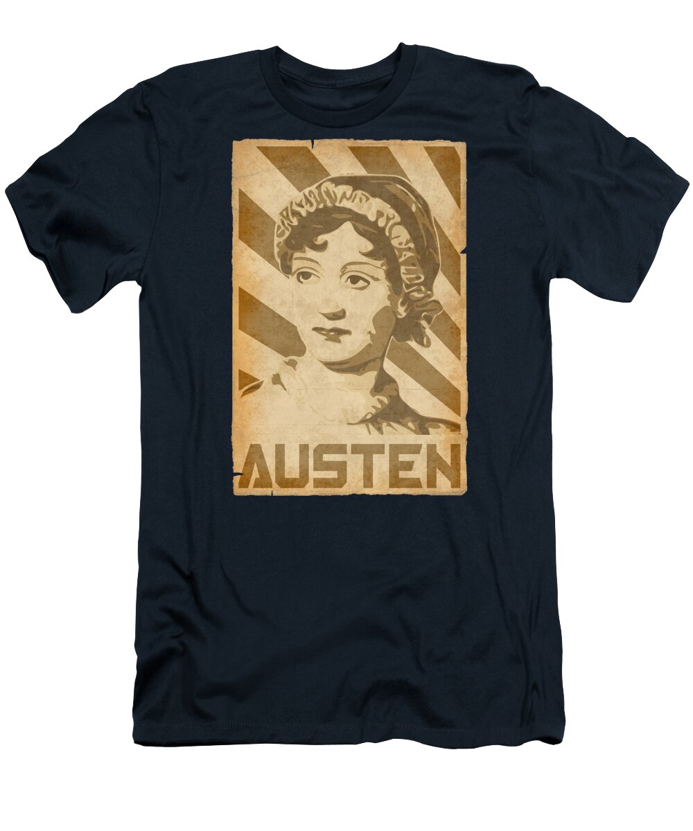Jane T-Shirt featuring the digital art Jane Austen Retro Propaganda by Filip Schpindel