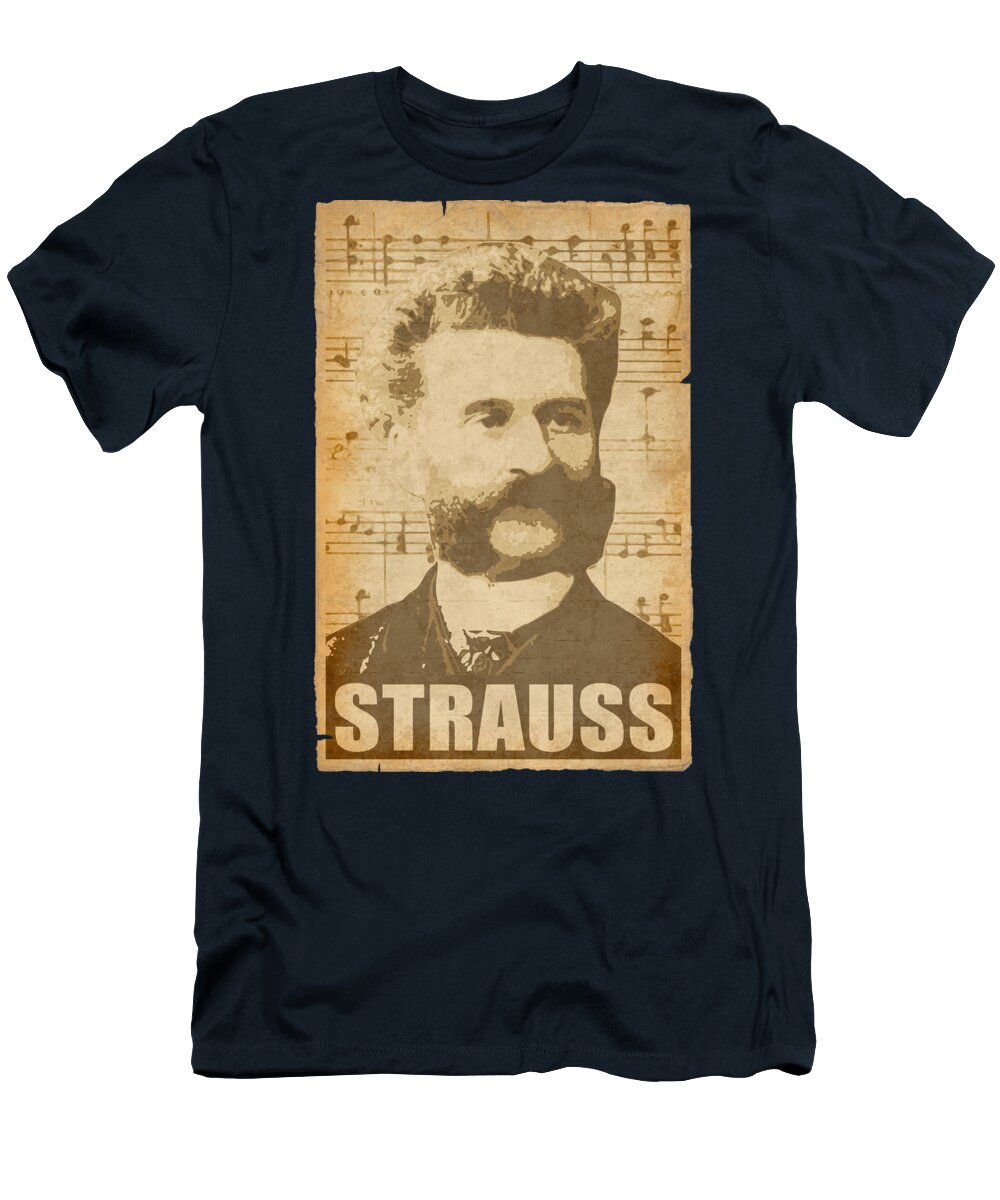 Johann T-Shirt featuring the digital art Johann Strauss II musical notes by Filip Schpindel