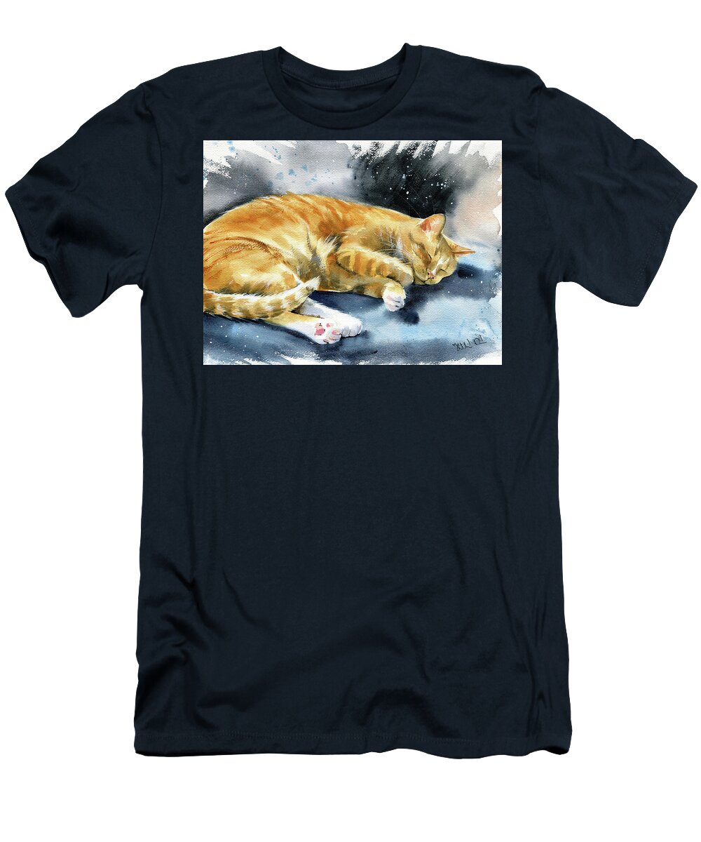 Kitty T-Shirt featuring the painting Kitty Orange Tabby Painting by Dora Hathazi Mendes