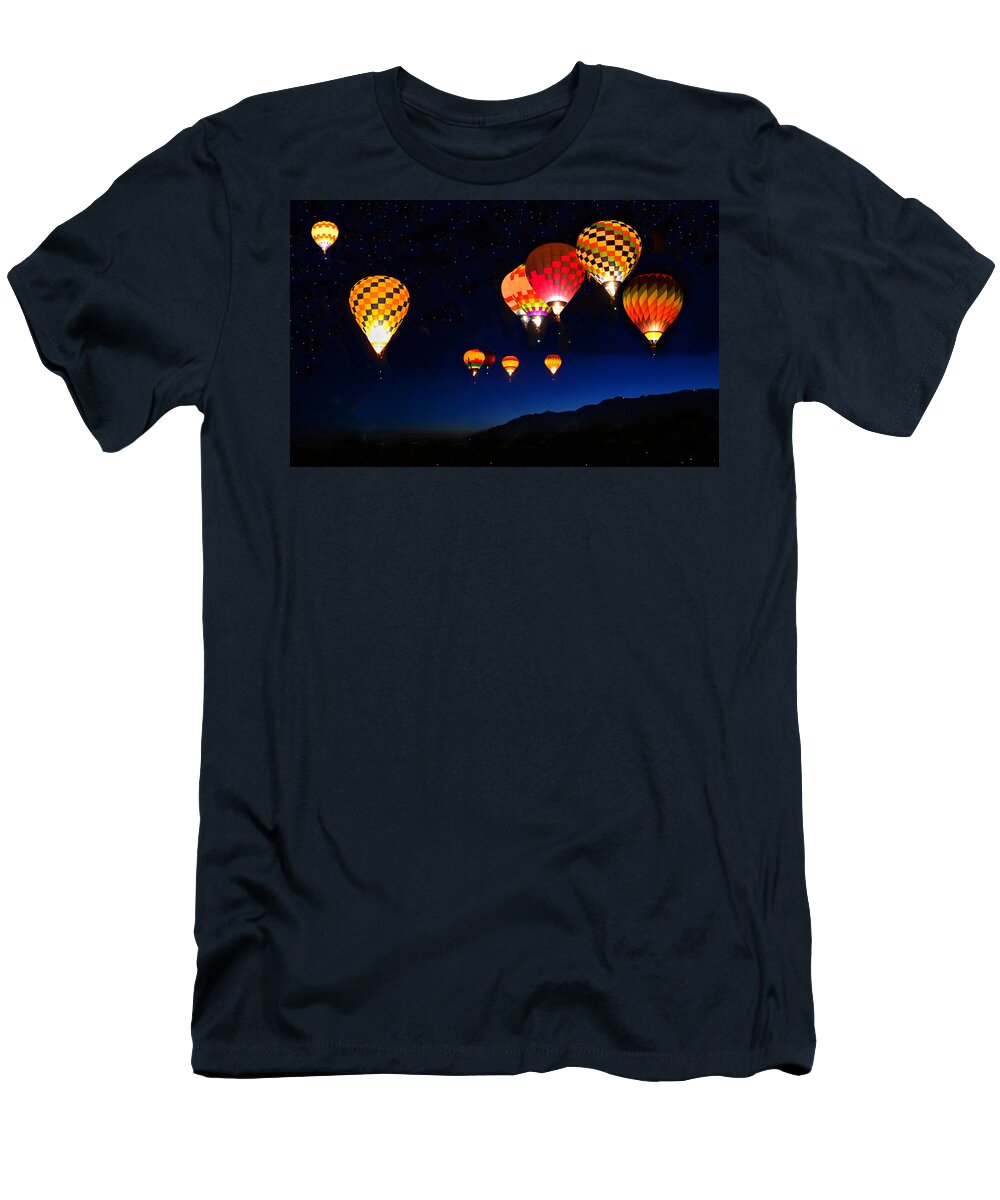 Albuquerque International Balloon Fiesta T-Shirt featuring the photograph Lights over Albuquerque by David Lee Thompson