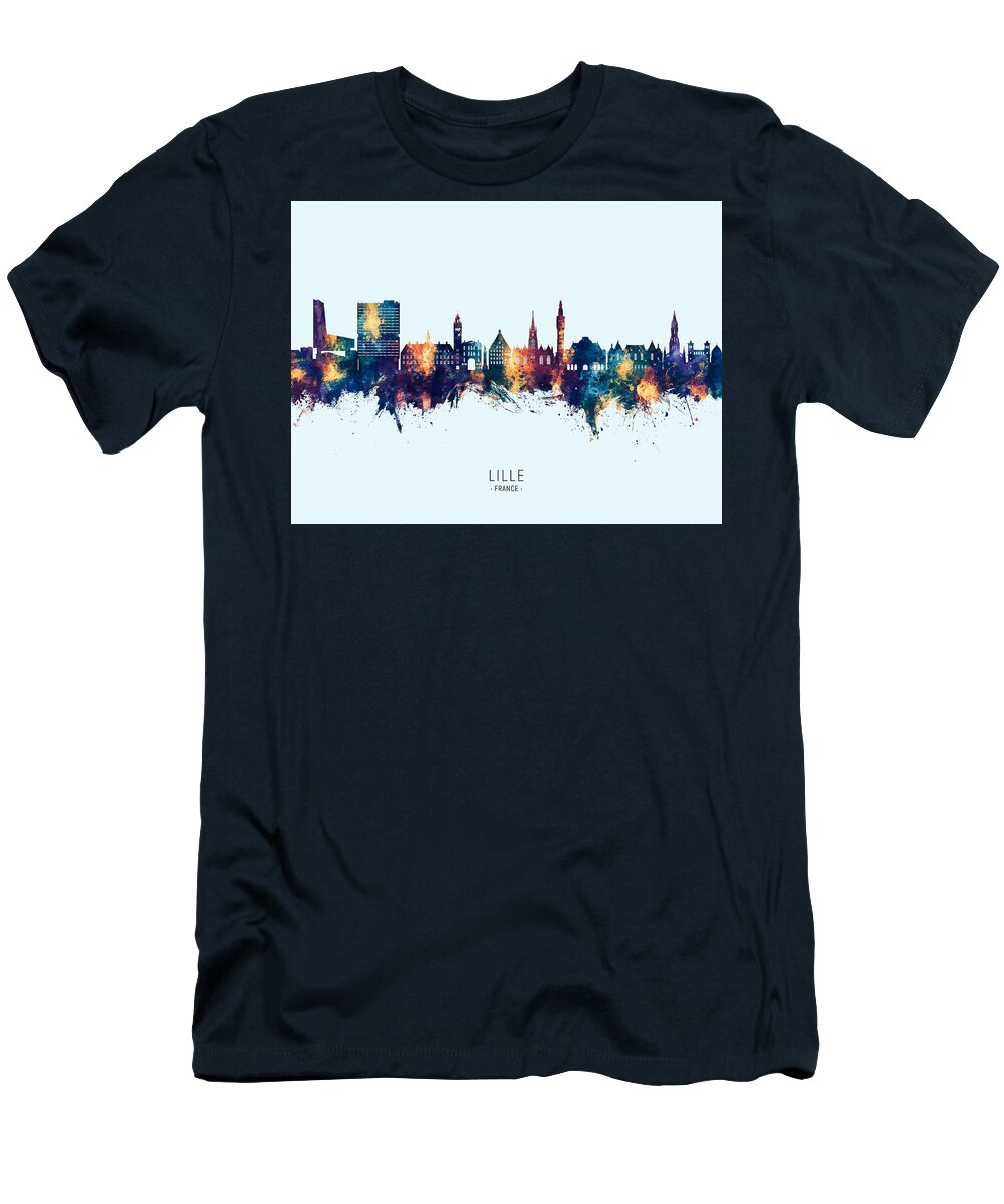 Lille T-Shirt featuring the digital art Lille France Skyline #71 by Michael Tompsett