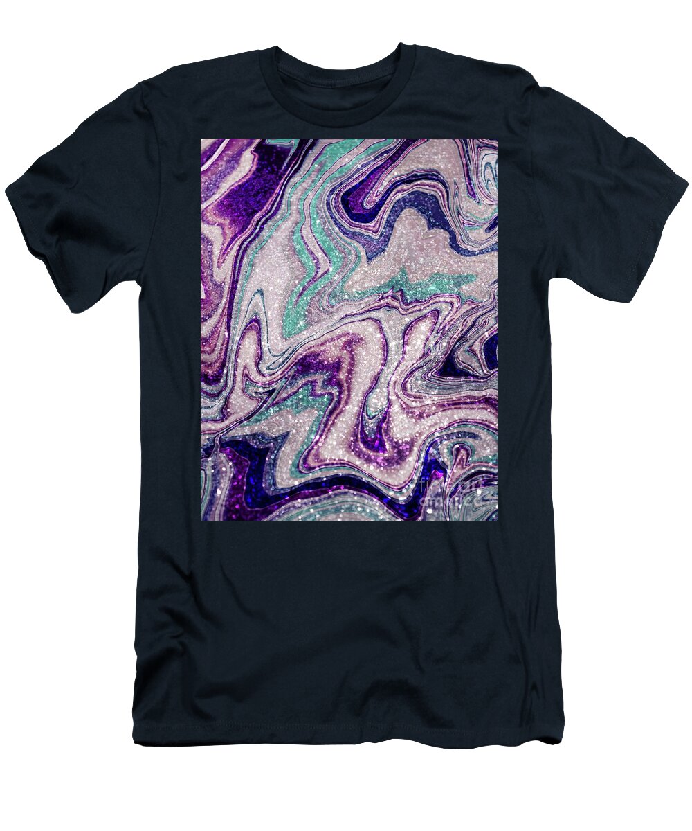 Pattern T-Shirt featuring the mixed media Liquid Unicorn Glitter Marble Dream #1 Faux Glitter #decor #art by Anitas and Bellas Art