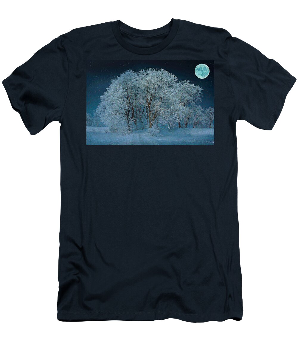 Winter Night T-Shirt featuring the mixed media Magical Winter Night by Alex Mir