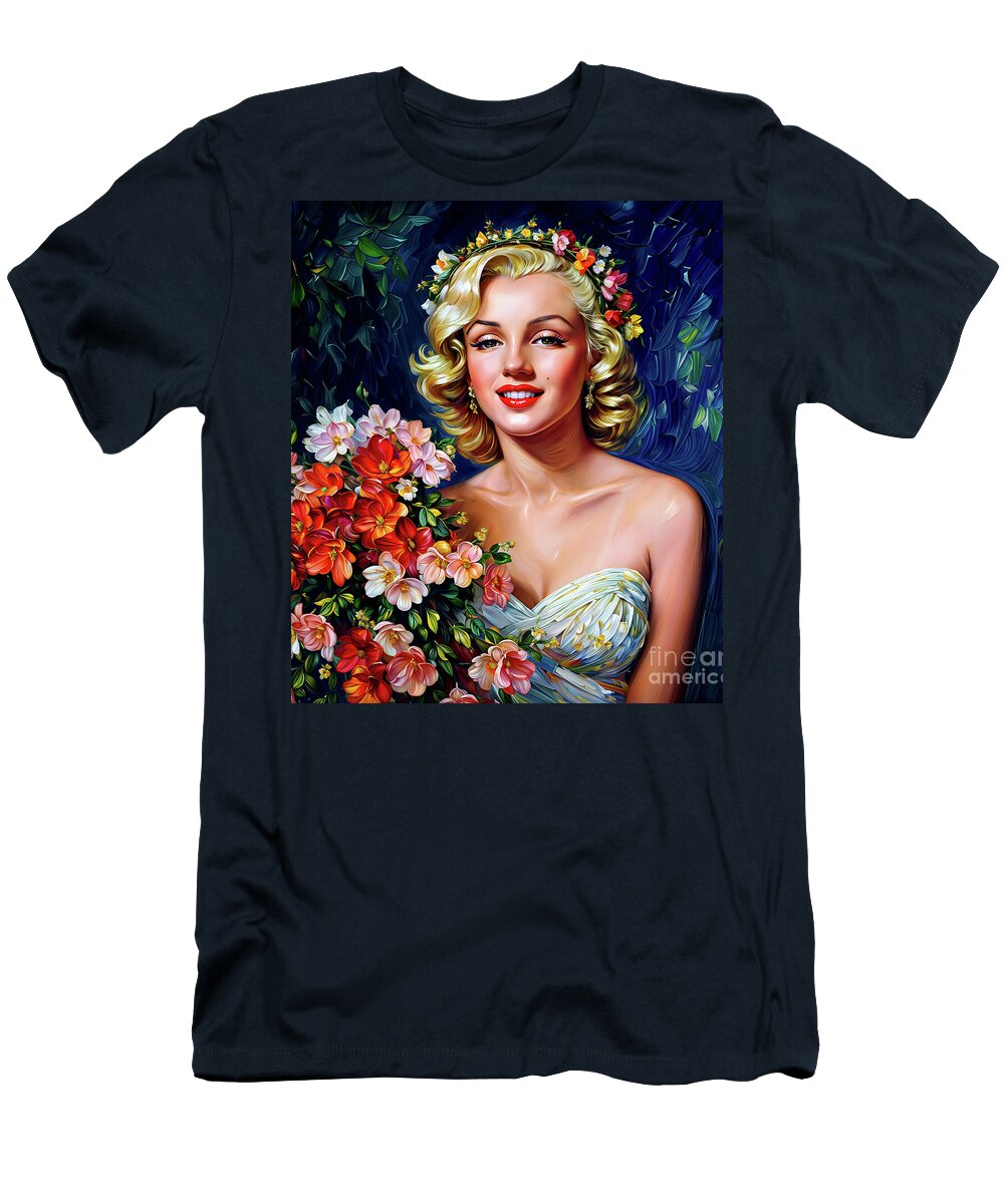 Marilyn Monroe T-Shirt featuring the painting Marilyn Monroe Floral Portrait by Dee Claire