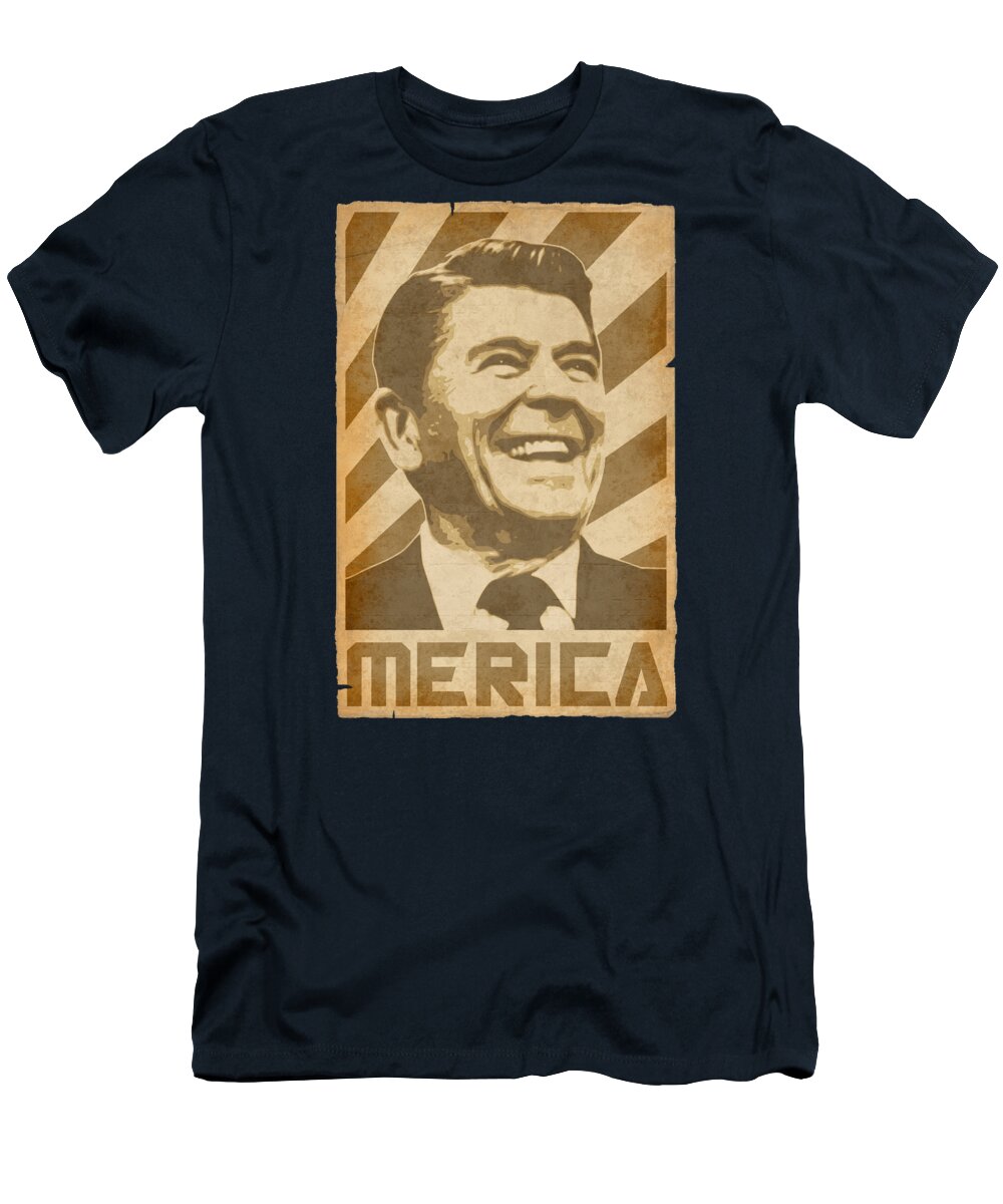 Merica T-Shirt featuring the digital art Merica Ronald Reagan Retro Propaganda by Filip Schpindel
