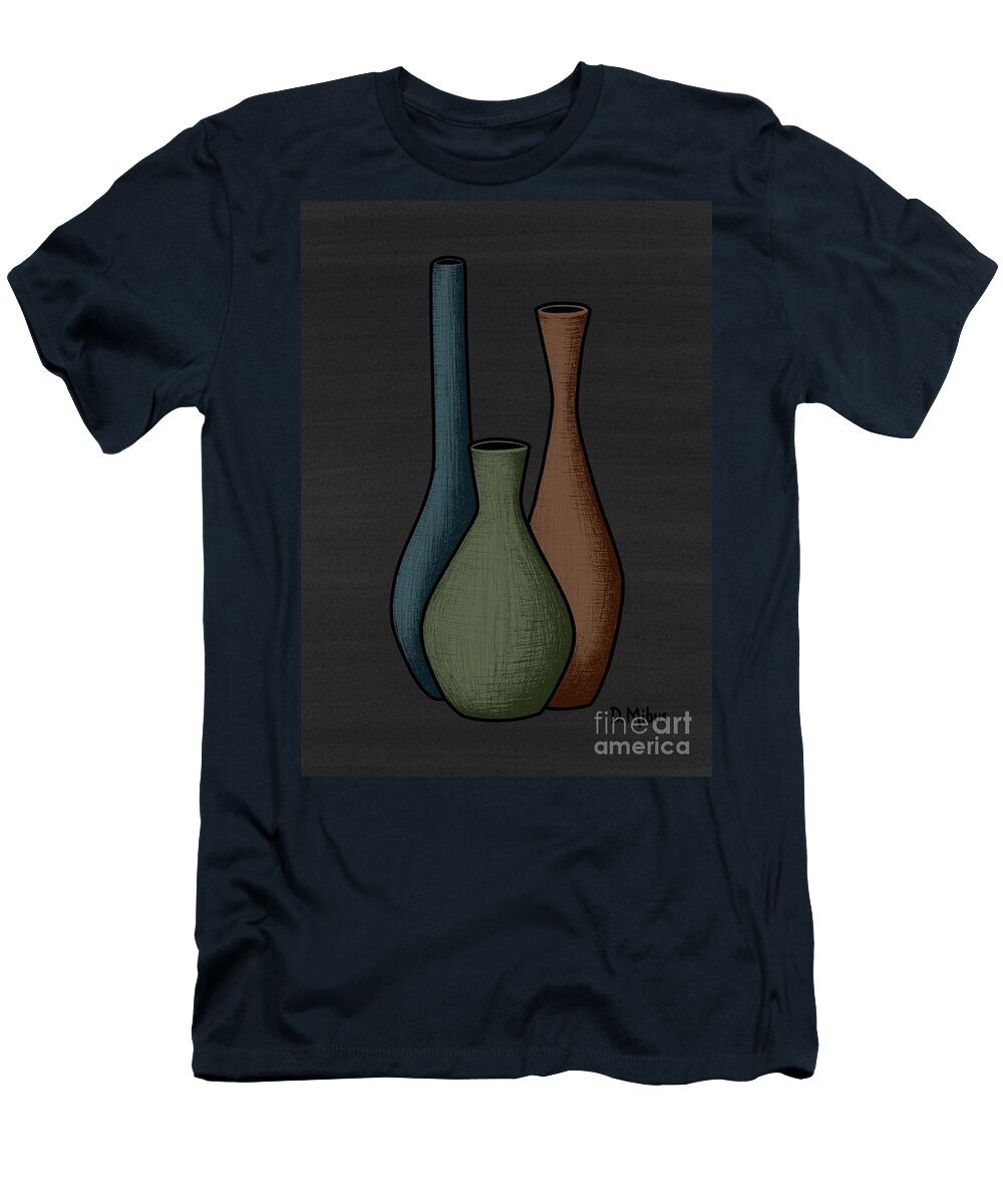 Mid Century Vases T-Shirt featuring the mixed media Mid Century Vases Ink and Color Drawing by Donna Mibus