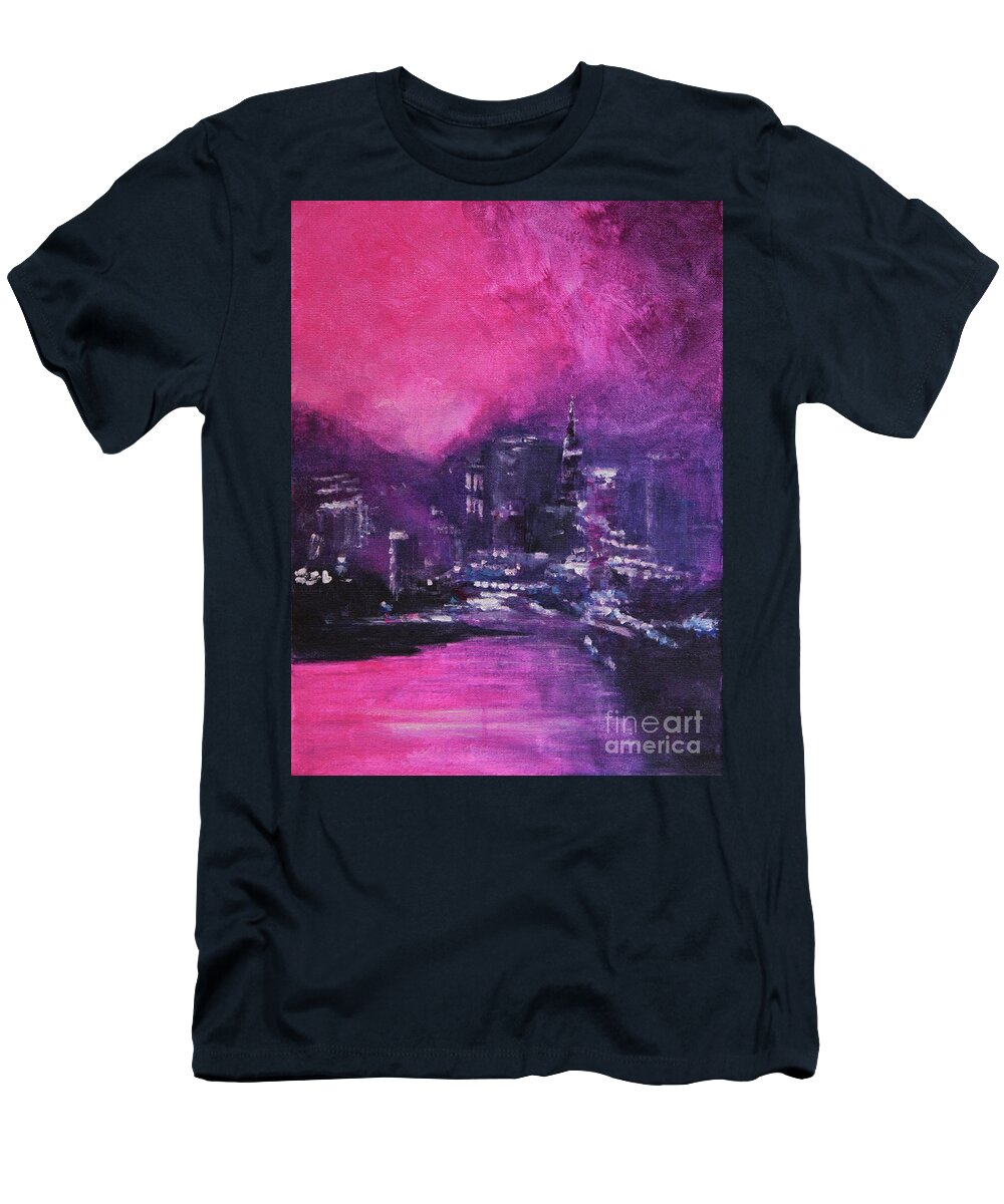 Abstract Cityscape T-Shirt featuring the painting Midnight Blush by Jane See