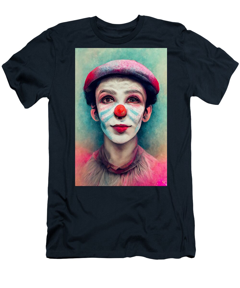 Mime Clown T-Shirt featuring the painting Mime Clown Portrait by Vincent Monozlay