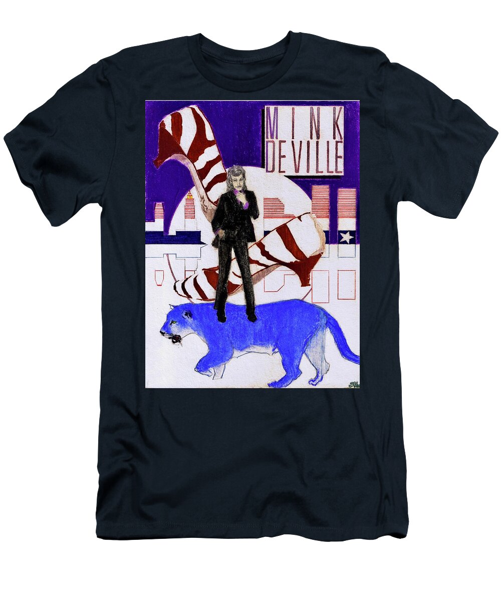 Willy Deville T-Shirt featuring the drawing Mink DeVille - Le Chat Bleu by Sean Connolly