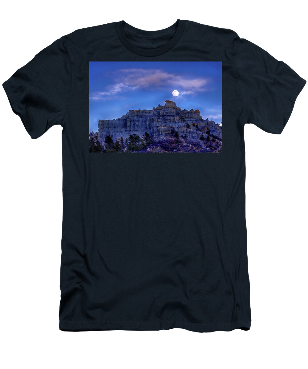 Moon T-Shirt featuring the photograph Moon Rise over Pulpit Rock by Bob Falcone