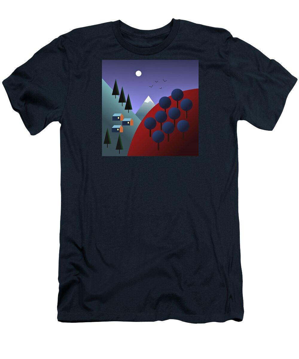 Mountainscape T-Shirt featuring the digital art Moonlit Mountainscape by Fatline Graphic Art