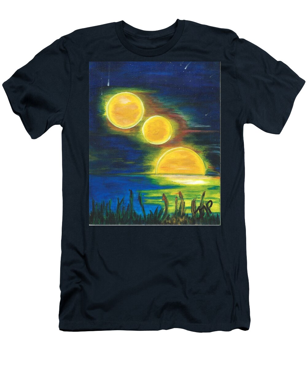 Night Sky T-Shirt featuring the painting Moons Alighting by Esoteric Gardens KN