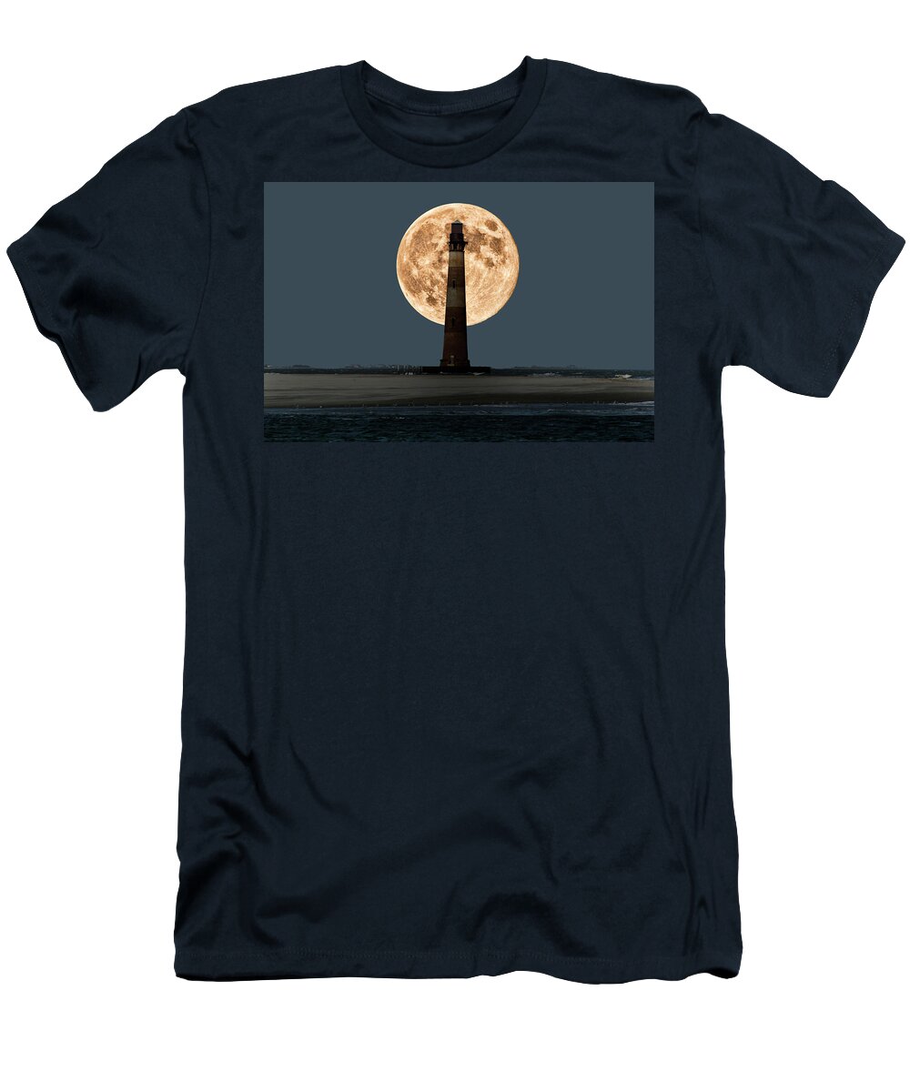Morris Island T-Shirt featuring the photograph Morris Island Lighthouse Moonscape by Bill Barber