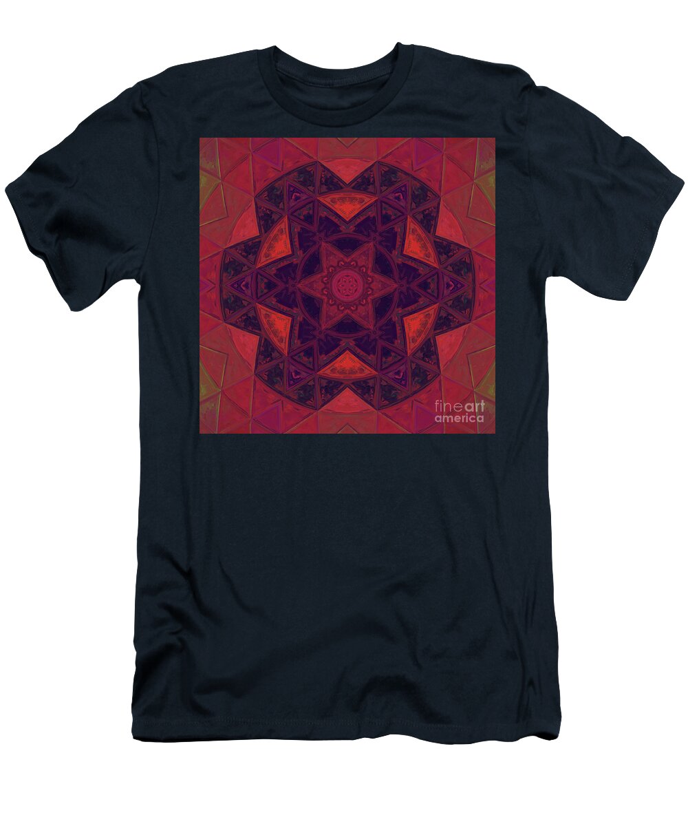 Mosaic T-Shirt featuring the digital art Mosaic Kaleidoscope Flower Purple and Red by Todd Emery