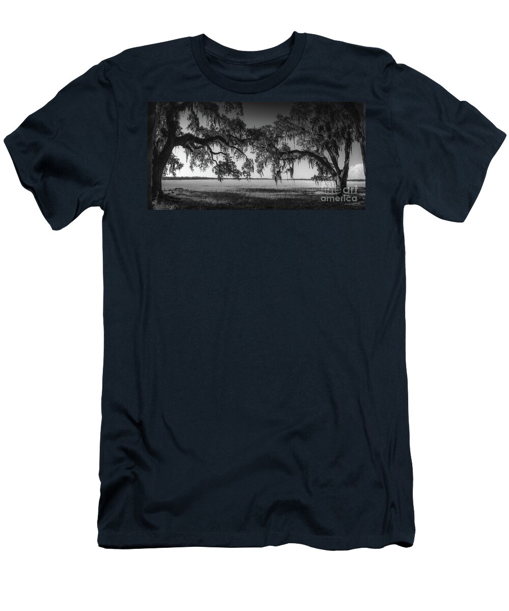 Black And White T-Shirt featuring the photograph Myakka River State Park Prairie, Florida, BW by Liesl Walsh