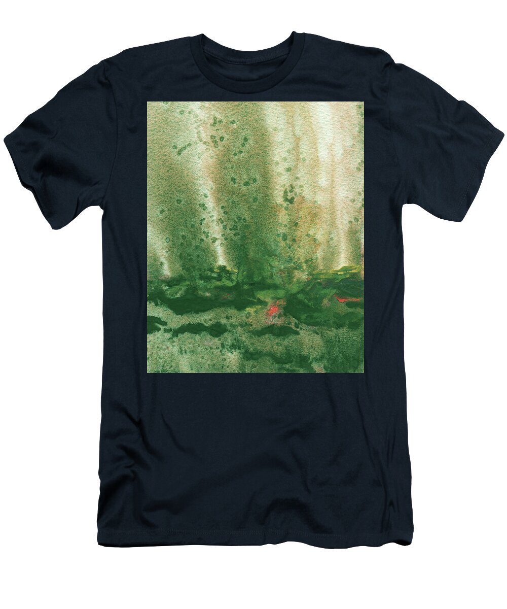 Mist T-Shirt featuring the painting Mystic Landscape Abstract Green Watercolor by Irina Sztukowski