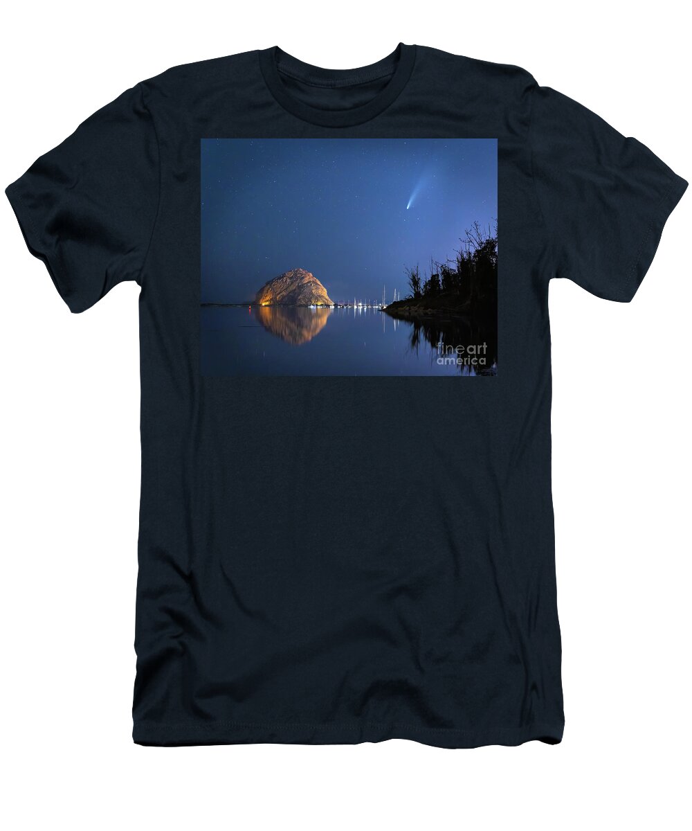 Comet T-Shirt featuring the photograph Neowise Comet and Morro Rock by Mimi Ditchie