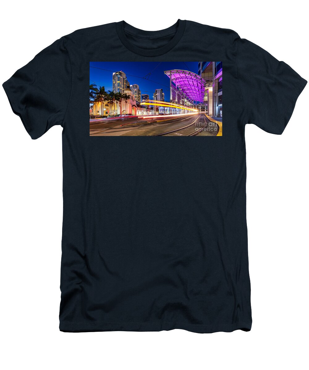 Track T-Shirt featuring the photograph Night Lights of Urban Transportation by Sam Antonio