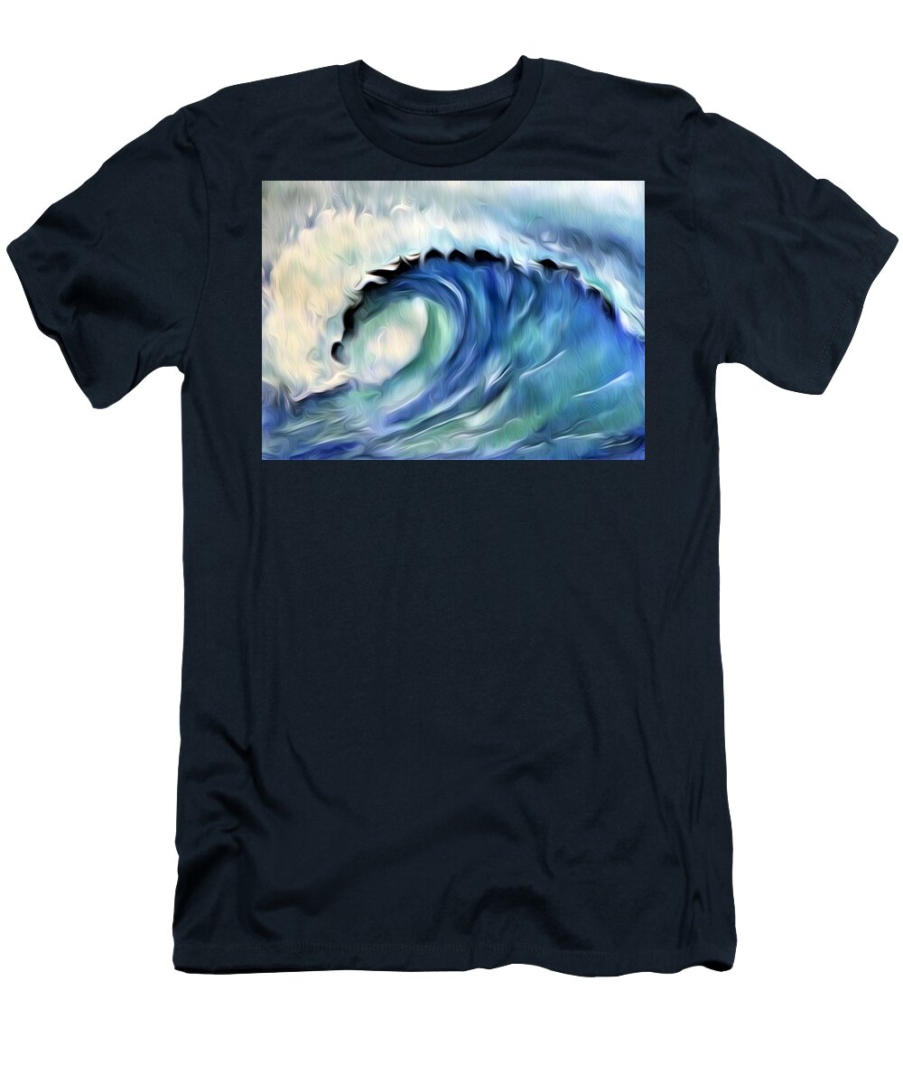 Ocean Wave T-Shirt featuring the digital art Ocean Wave Abstract - Blue by Ronald Mills