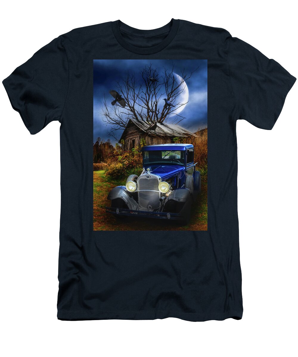 Ford T-Shirt featuring the photograph Old Ford under the Autumn Moon by Debra and Dave Vanderlaan