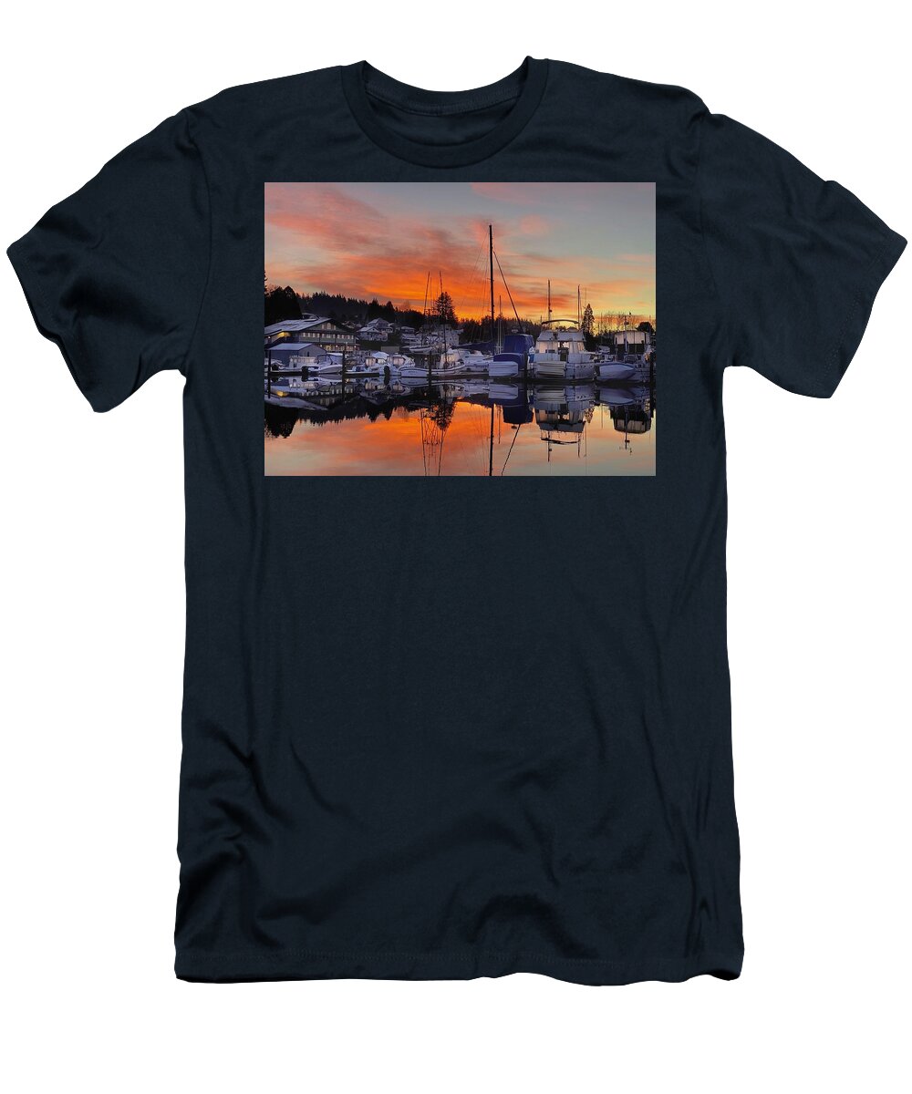 Sunrise T-Shirt featuring the photograph Orange Sky - Poulsbo Sunrise #2 by Jerry Abbott