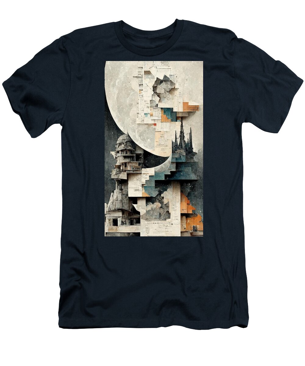 Moon T-Shirt featuring the digital art Paper Moon by Nickleen Mosher
