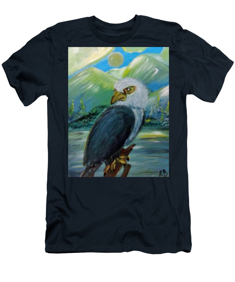 Eagles T-Shirt featuring the painting Perched Bald Eagle by Andrew Blitman