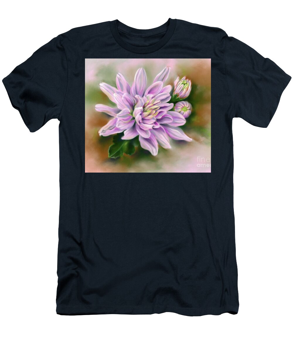 Botanical T-Shirt featuring the painting Pink Chrysanthemums with Leaf by MM Anderson
