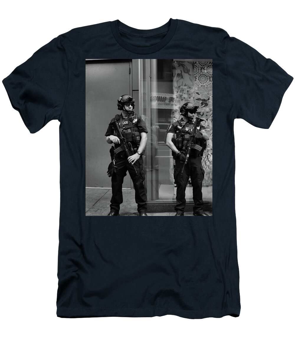 Town T-Shirt featuring the photograph Police with big guns by Montez Kerr
