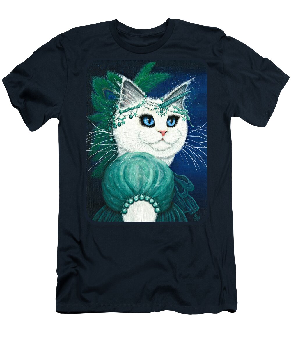 Princess Cat T-Shirt featuring the painting Purrincess Isadora - White Cat Unicorn Princess by Carrie Hawks