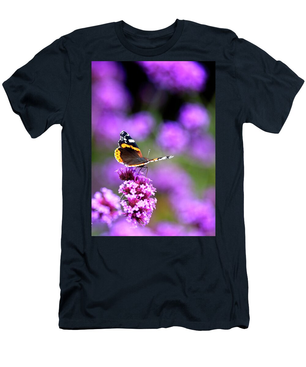 Red Admiral T-Shirt featuring the photograph Red Admiral butterfly nectaring by Tony Mills