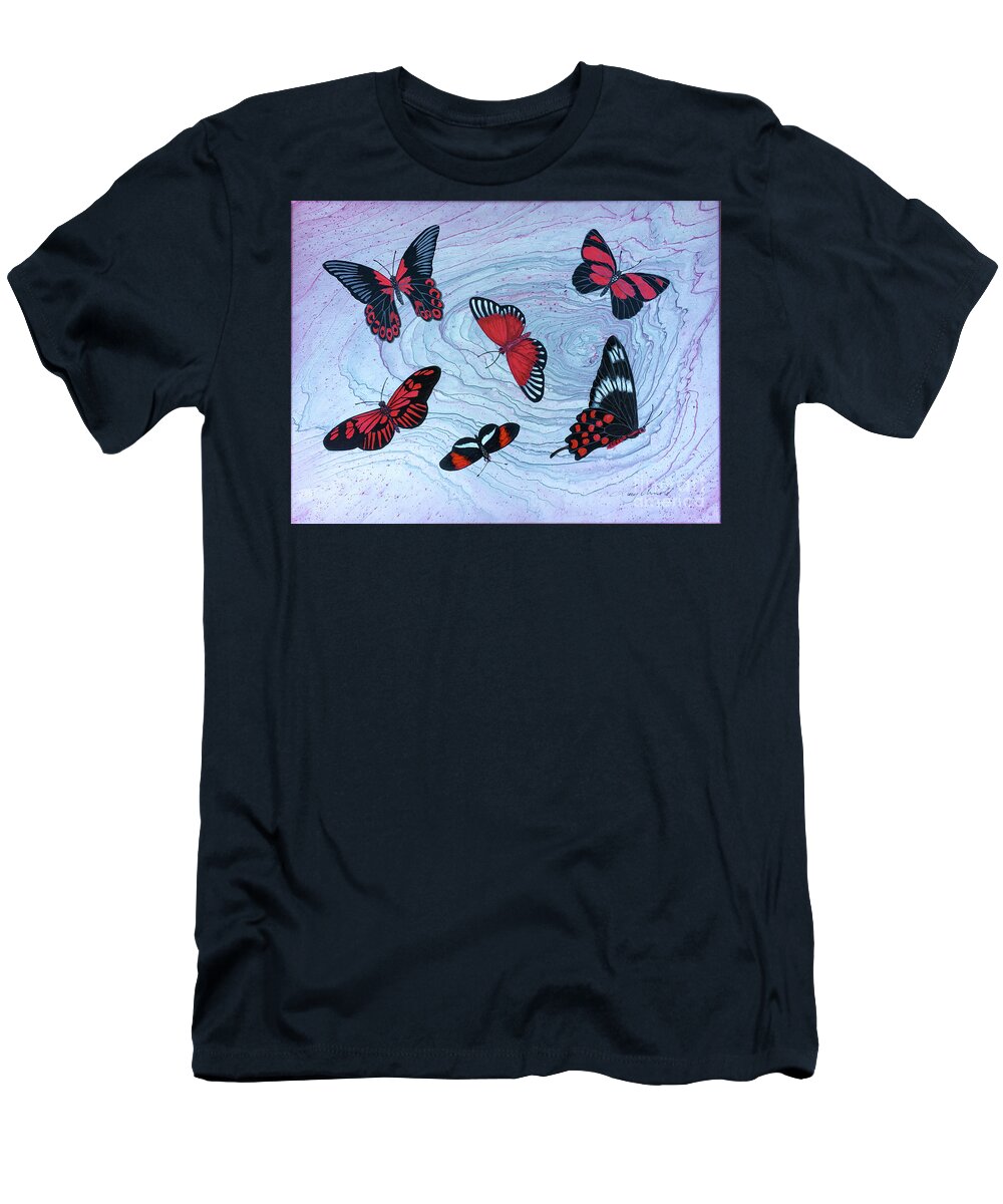 Butterflies T-Shirt featuring the painting Red Wings by Lucy Arnold