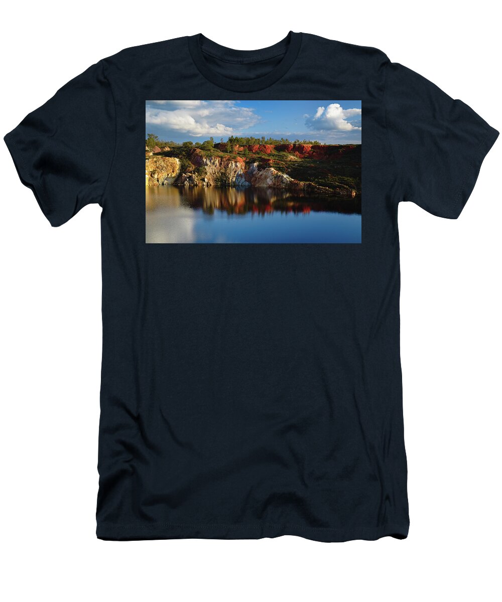Alentejo T-Shirt featuring the photograph Reflections on the water pit in the abandoned mine of Sao Domingos. Portugal by Angelo DeVal