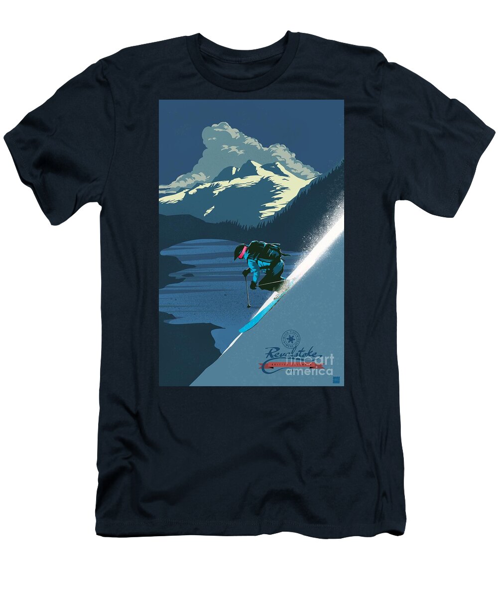 Revelstoke T-Shirt featuring the painting Retro Revelstoke ski poster by Sassan Filsoof