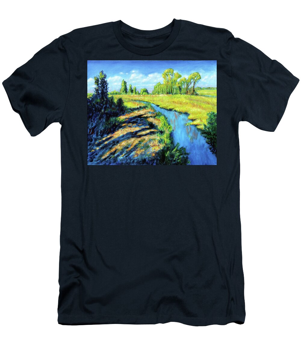 Creek T-Shirt featuring the painting Running Creek by John Lautermilch