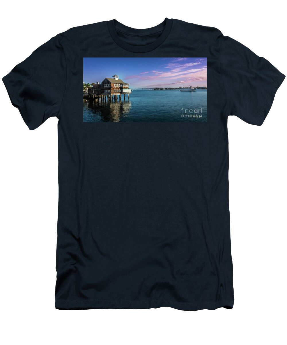 California T-Shirt featuring the photograph San Diego Bay at Dusk Near Seaport Village by David Levin