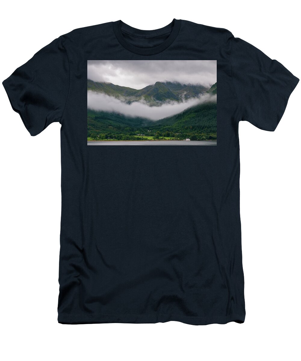 Fort Williams T-Shirt featuring the photograph Scottish mountain landscape at Fort Williams in Glencoe area Sco by Michalakis Ppalis