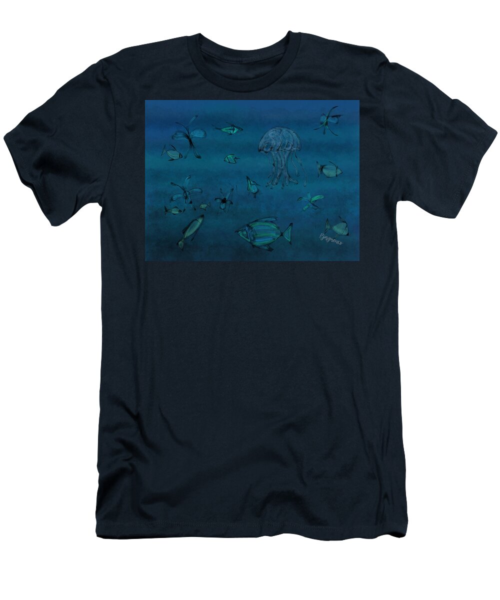 Sea Life T-Shirt featuring the digital art Sea life #3 by Ljev Rjadcenko